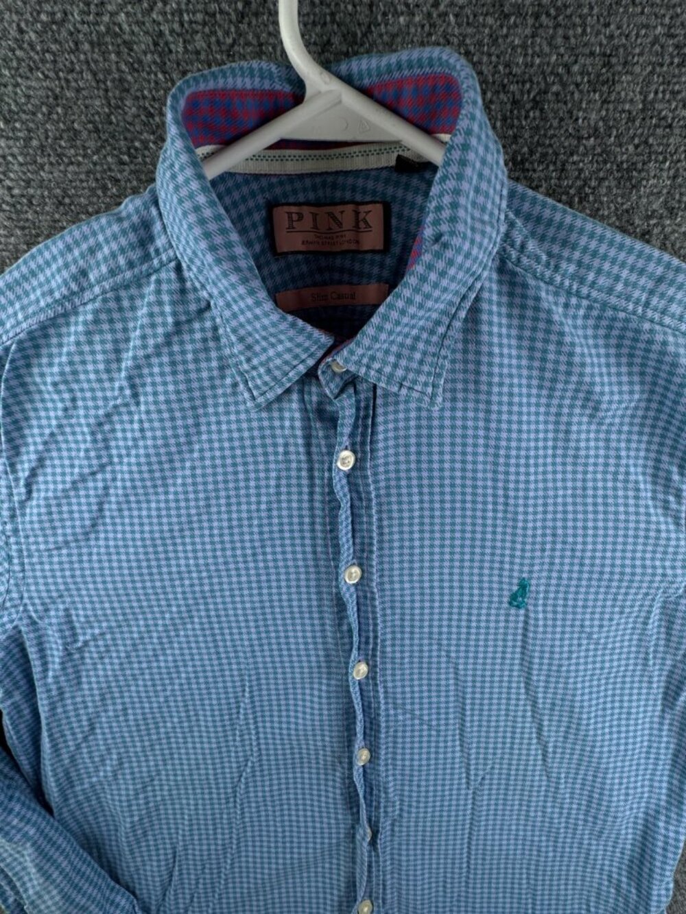 Thomas Pink Long Sleeve Button Up Shirt Men Check Slim Casual Medium Adult Soft